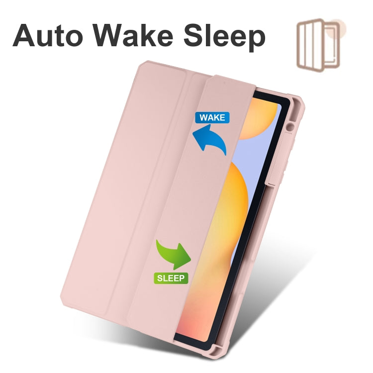 For Samsung Galaxy Tab S6 Lite 2020/2022 Acrylic 3-folding Smart Leather Tablet Case(Pink) by bashfashion