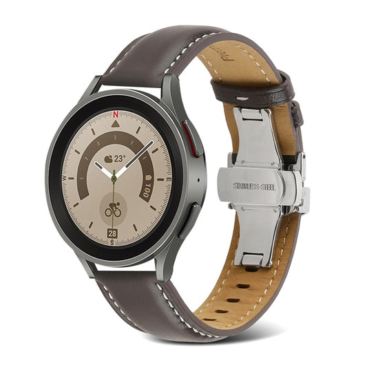 For Samsung Galaxy Watch5 40mm / 44mm Butterfly Buckle Genuine Leather Watch Band(Coffee) by bashfashion