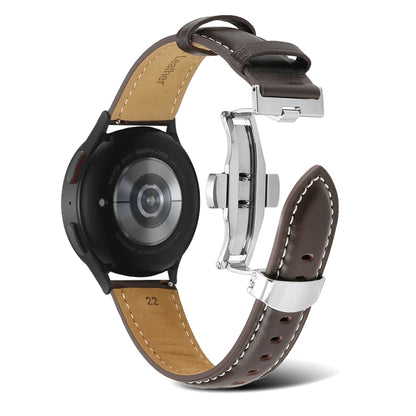 For Samsung Galaxy Watch5 40mm / 44mm Butterfly Buckle Genuine Leather Watch Band(Coffee) by bashfashion