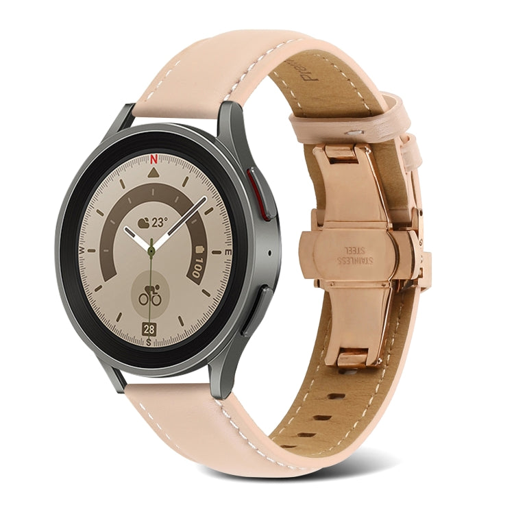 For Samsung Galaxy Watch5 40mm / 44mm Butterfly Buckle Genuine Leather Watch Band(Light Pink) by bashfashion