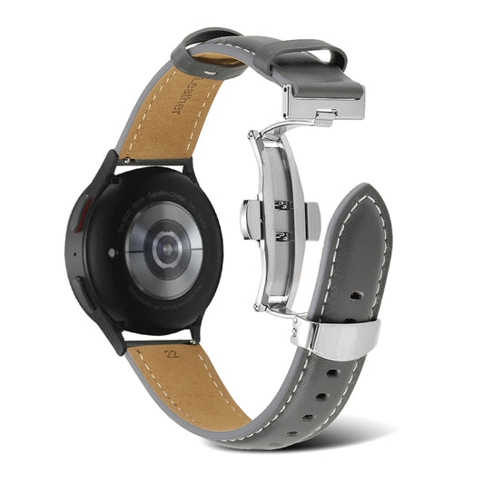 For Samsung Galaxy Watch5 40mm / 44mm Butterfly Buckle Genuine Leather Watch Band(Light Grey) by bashfashion