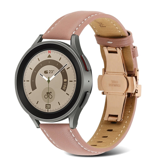 For Samsung Galaxy Watch5 40mm / 44mm Butterfly Buckle Genuine Leather Watch Band(Dark Pink) by bashfashion