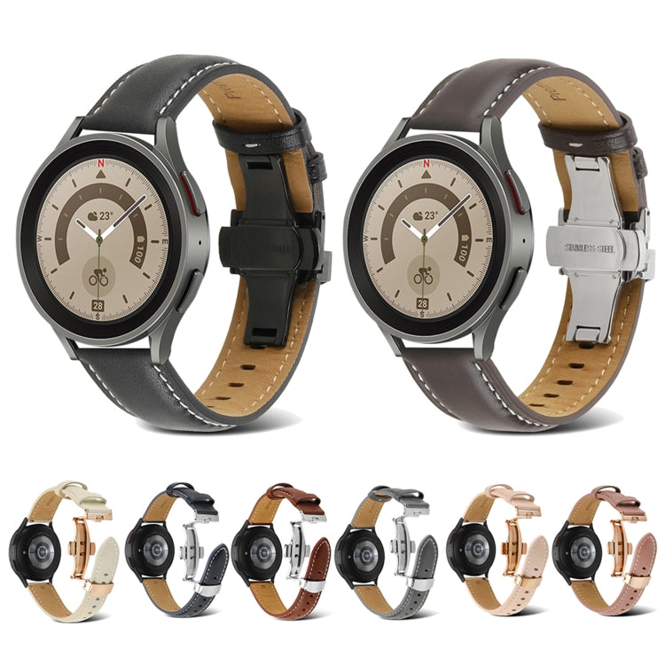 For Samsung Galaxy Watch5 40mm / 44mm Butterfly Buckle Genuine Leather Watch Band(Brown) by bashfashion