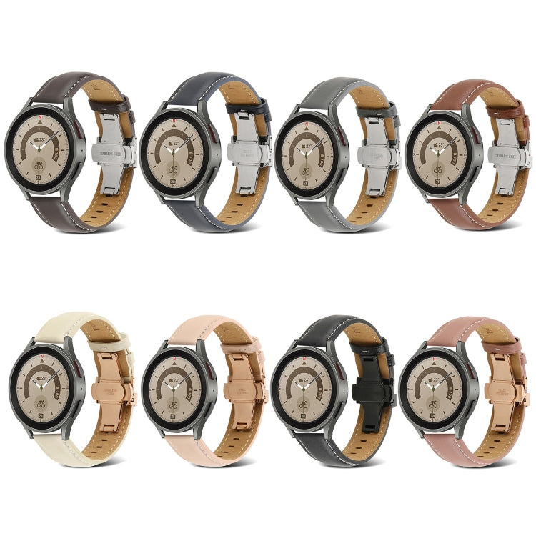 For Samsung Galaxy Watch5 40mm / 44mm Butterfly Buckle Genuine Leather Watch Band(Light Grey) by bashfashion