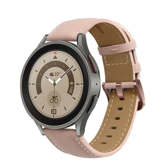 For Samsung Galaxy Watch5 40mm / 44mm Stitching Genuine Leather Watch Band(Light Pink+Rose Gold) by bashfashion