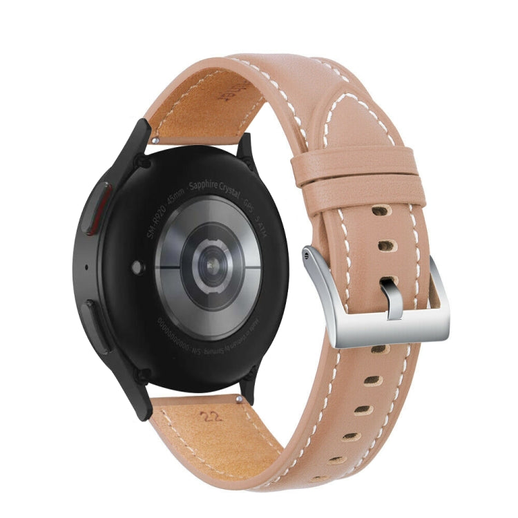 For Samsung Galaxy Watch5 40mm / 44mm Stitching Genuine Leather Watch Band(Light Pink+Silver) by bashfashion