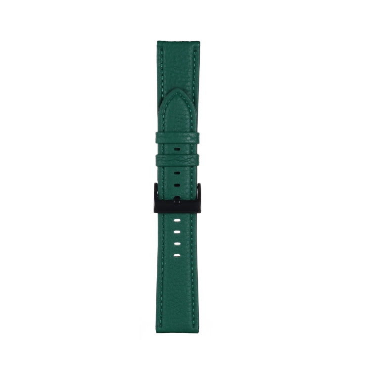 22mm For Samsung Galaxy Watch5 40mm / 44mm Litchi Texture Leather Watch Band(Dark Green) by bashfashion