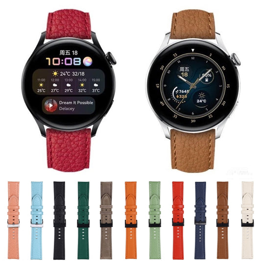 22mm For Samsung Galaxy Watch5 40mm / 44mm Litchi Texture Leather Watch Band(Dark Green) by bashfashion