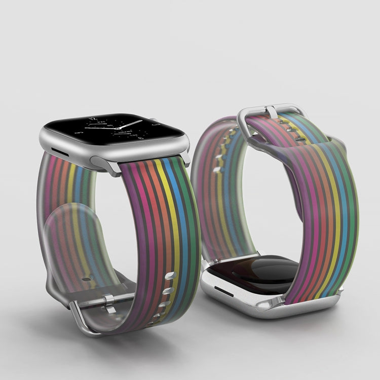 Frosted Translucent Silicone Watch Band For Apple Watch Ultra 49mm&Watch Ultra 2 49mm / Series 9&8&7 45mm / SE 3&SE 2&6&SE&5&4 44mm / 3&2&1 42mm(Black Rainbow) by bashfashion