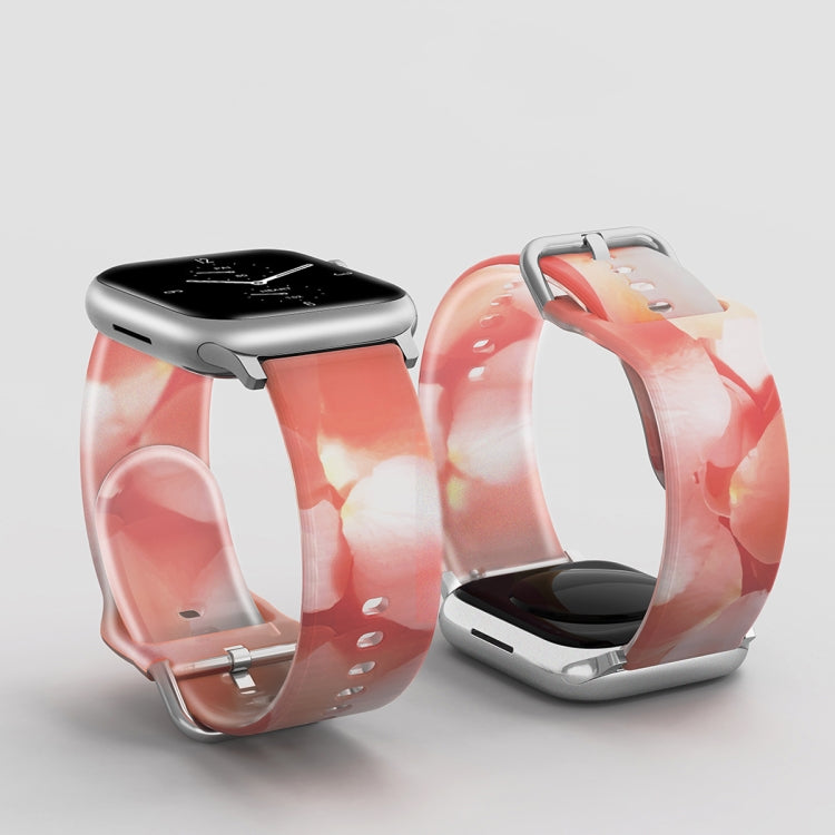 Frosted Translucent Silicone Watch Band For Apple Watch Series 9&8&7 41mm / SE 3&SE 2&6&SE&5&4 40mm / 3&2&1 38mm(Spring Cherry) by bashfashion