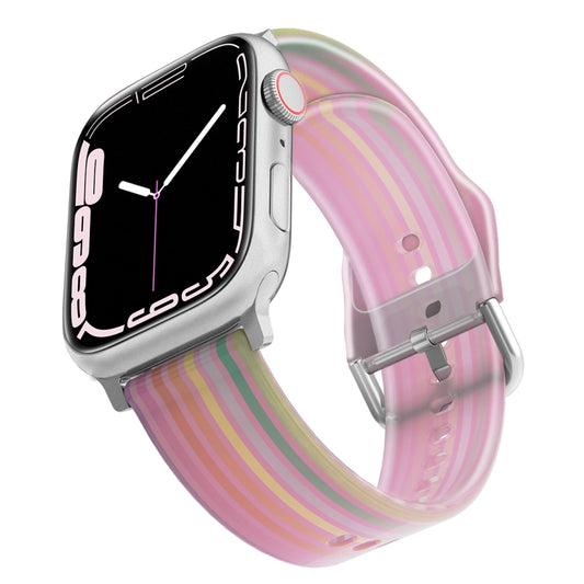 Frosted Translucent Silicone Watch Band For Apple Watch Series 9&8&7 41mm / SE 3&SE 2&6&SE&5&4 40mm / 3&2&1 38mm(Pink Rainbow) by bashfashion