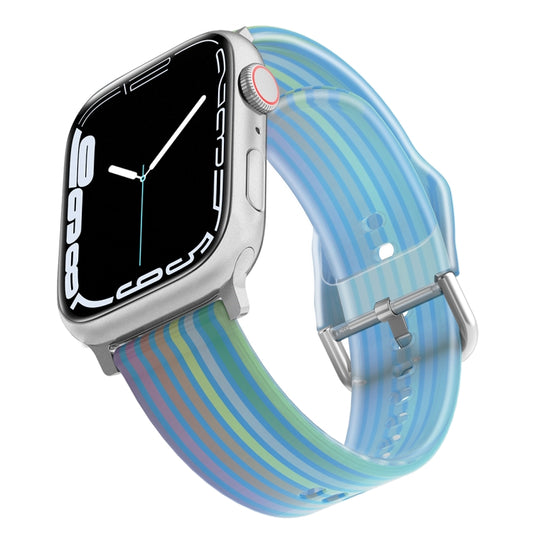 Frosted Translucent Silicone Watch Band For Apple Watch Series 9&8&7 41mm / SE 3&SE 2&6&SE&5&4 40mm / 3&2&1 38mm(Blue Rainbow) by bashfashion