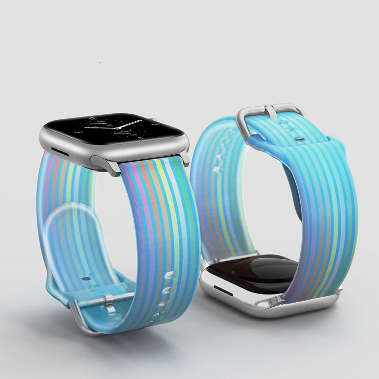 Frosted Translucent Silicone Watch Band For Apple Watch Series 9&8&7 41mm / SE 3&SE 2&6&SE&5&4 40mm / 3&2&1 38mm(Blue Rainbow) by bashfashion