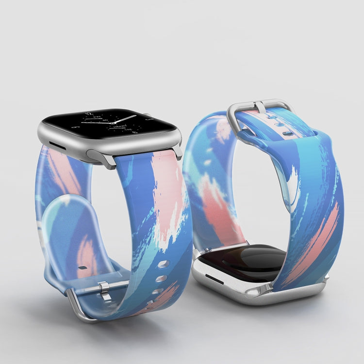 Frosted Translucent Silicone Watch Band For Apple Watch Series 9&8&7 41mm / SE 3&SE 2&6&SE&5&4 40mm / 3&2&1 38mm(Blue Pink) by bashfashion