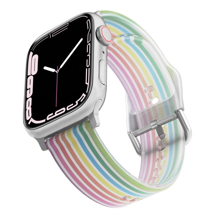 Frosted Translucent Silicone Watch Band For Apple Watch Series 9&8&7 41mm / SE 3&SE 2&6&SE&5&4 40mm / 3&2&1 38mm(Transparent Rainbow) by bashfashion