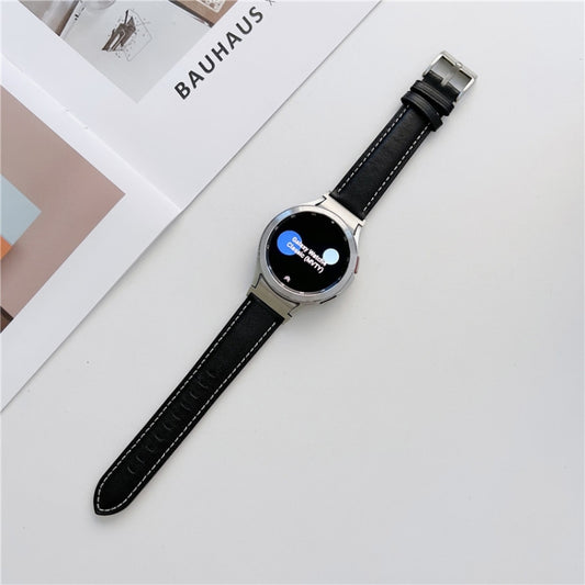 For Samsung Galaxy Watch4 40mm / 44mm First Layer Leather Sewing Thread Watch Band(Black) by bashfashion