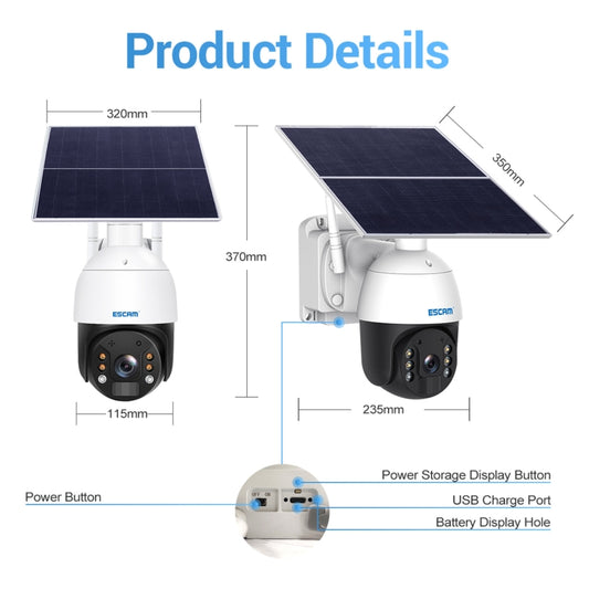 ESCAM QF724 3MP 24h Recording Cloud Storage PT 4G PIR Alarm IP Camera with Solar Panel, US Signal Bands by ESCAM