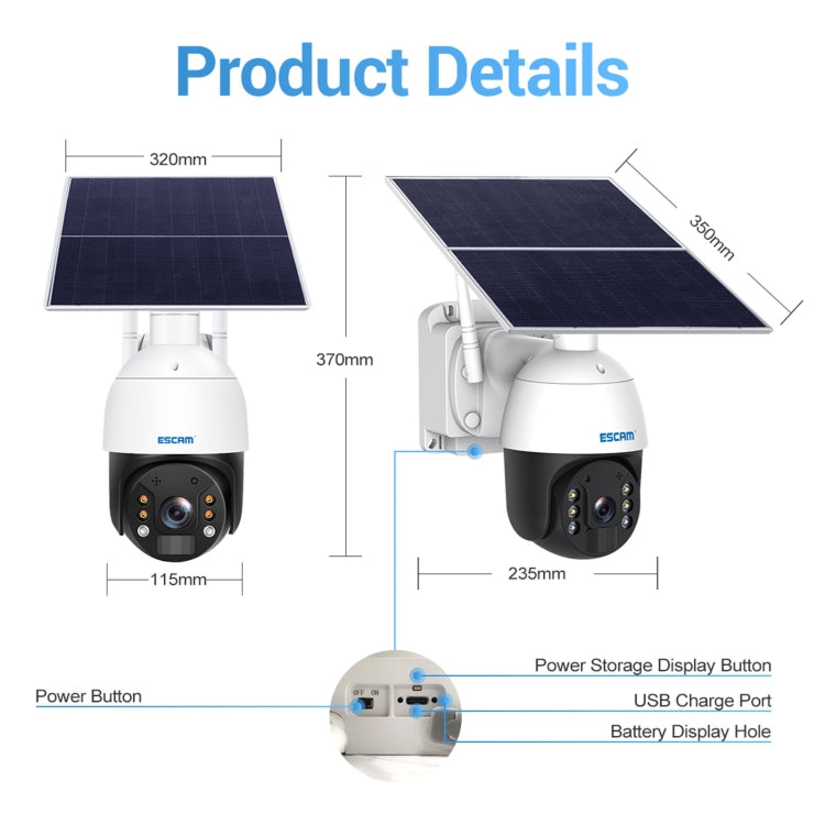 ESCAM QF724 3MP 24h Recording Cloud Storage PT 4G PIR Alarm IP Camera with Solar Panel, European Signal Bands by ESCAM