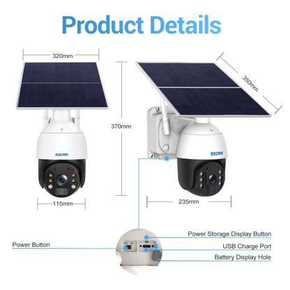 ESCAM QF724 3MP 24h Recording Cloud Storage PT 4G PIR Alarm IP Camera with Solar Panel, European Signal Bands by ESCAM