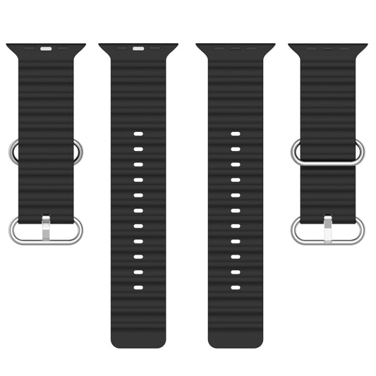 Ocean Silicone Watch Band For Apple Watch Ultra 49mm / Series 8&7 45mm / SE 2&6&SE&5&4 44mm (Black) by bashfashion