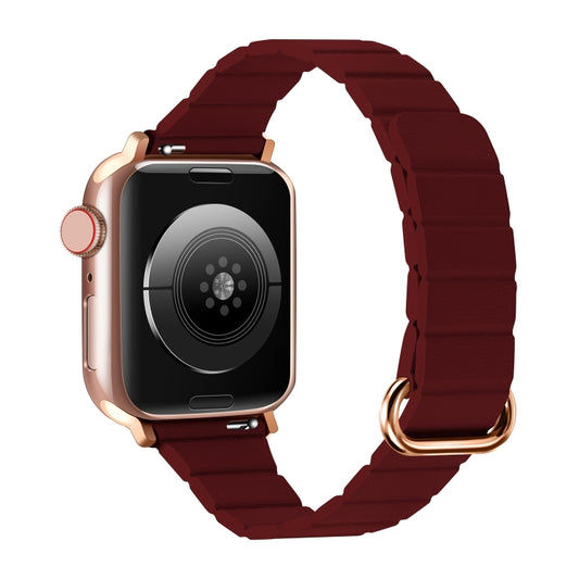 Reverse Buckle Magnetic Watch Band For Apple Watch Series 8&7 45mm / SE 2&6&SE&5&4 44mm(7# Wine Red) by bashfashion