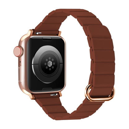 Reverse Buckle Magnetic Watch Band For Apple Watch Series 8&7 45mm / SE 2&6&SE&5&4 44mm(2# Saddle Brown) by bashfashion