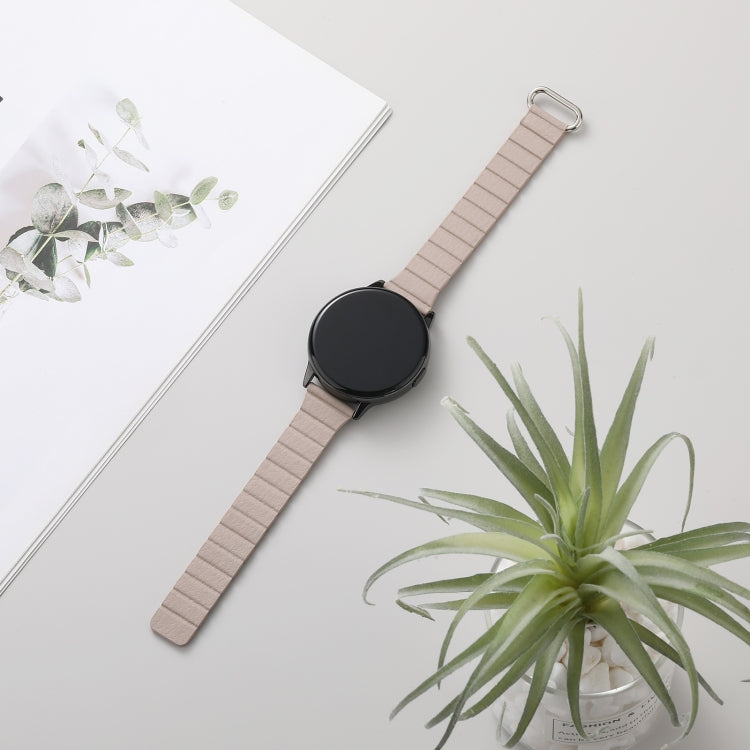 For Samsung Galaxy Watch5 20mm Magnetic Buckle Leather Watch Band(Silver+Khaki) by bashfashion