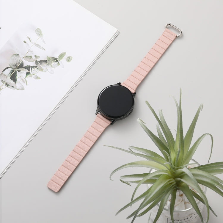 For Samsung Galaxy Watch3 45mm 22mm Magnetic Buckle Leather Watch Band(Silver+Pink) by bashfashion