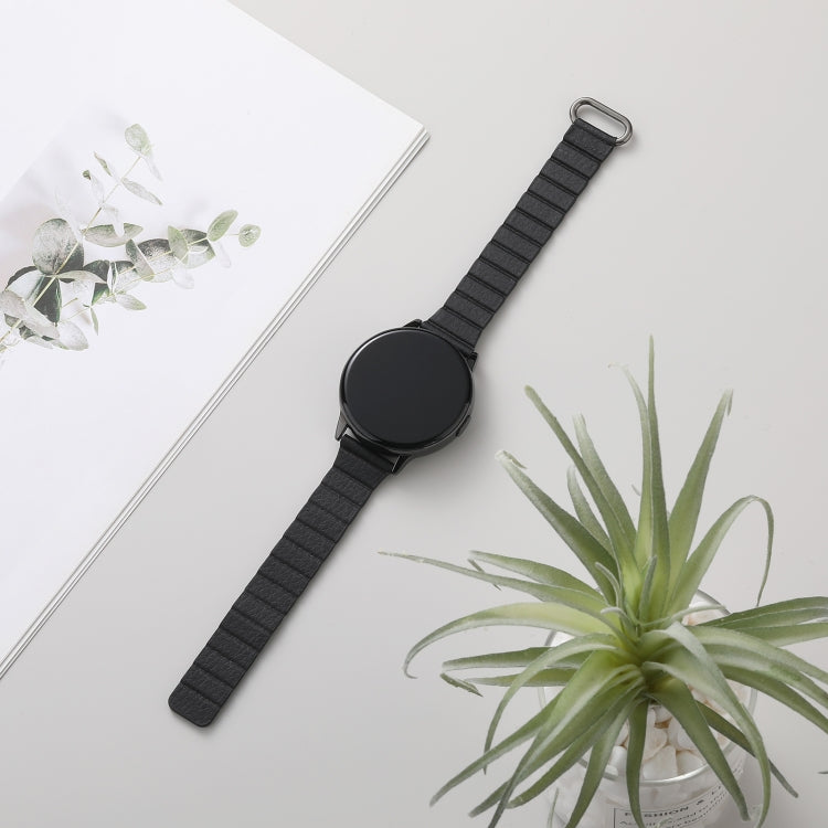 For Samsung Galaxy Watch3 45mm 22mm Magnetic Buckle Leather Watch Band(Silver+Black) by bashfashion