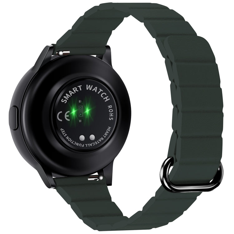 For Samsung Galaxy Watch3 45mm 22mm Magnetic Buckle Leather Watch Band(Silver+Pine Green) by bashfashion