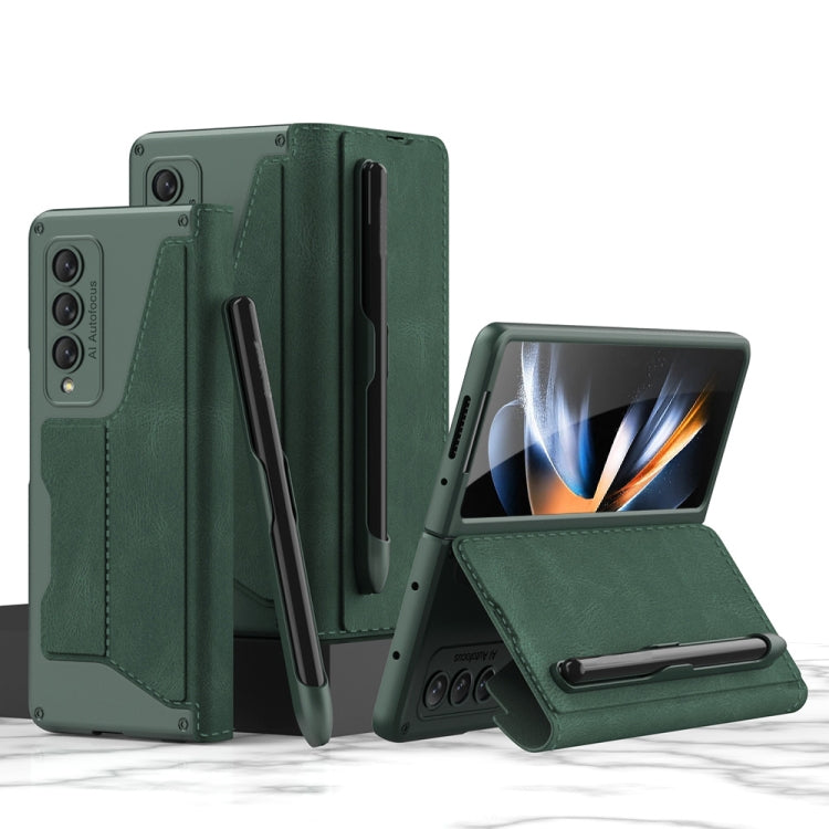 For Samsung Galaxy Z Fold4 GKK Armor Flip Leather Phone Case with Pen Slots(Night Green) by GKK