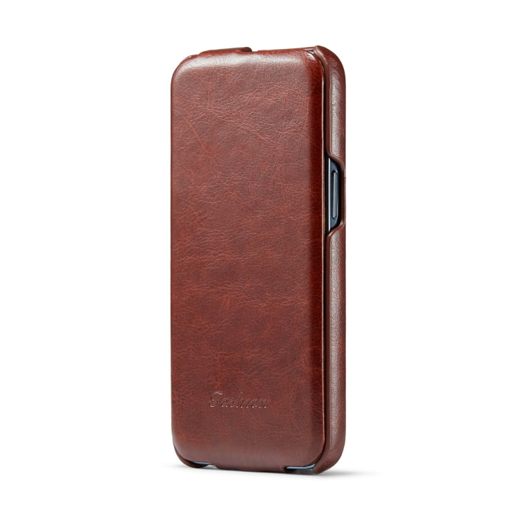 For iPhone 14 Pro Max Fierre Shann Oil Wax Texture Vertical Flip PU Phone Case (Brown) by FIERRE SHANN