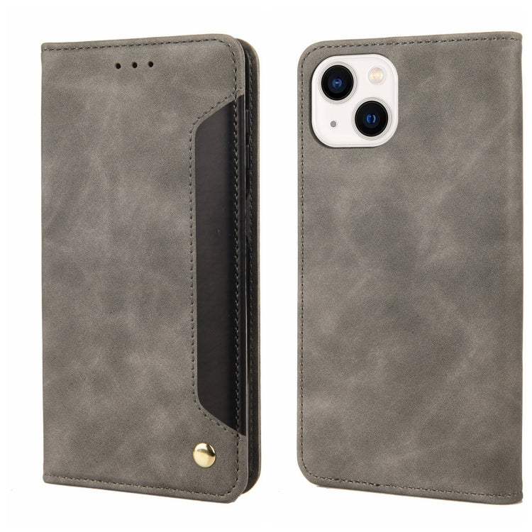 For iPhone 14 Skin Feel Splicing Leather Phone Case (Grey) by bashfashion