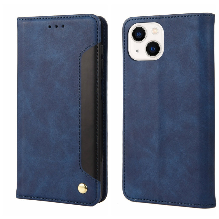 For iPhone 14 Skin Feel Splicing Leather Phone Case (Blue) by bashfashion