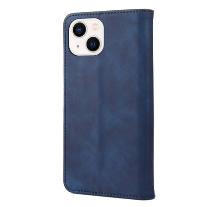 For iPhone 14 Skin Feel Splicing Leather Phone Case (Blue) by bashfashion