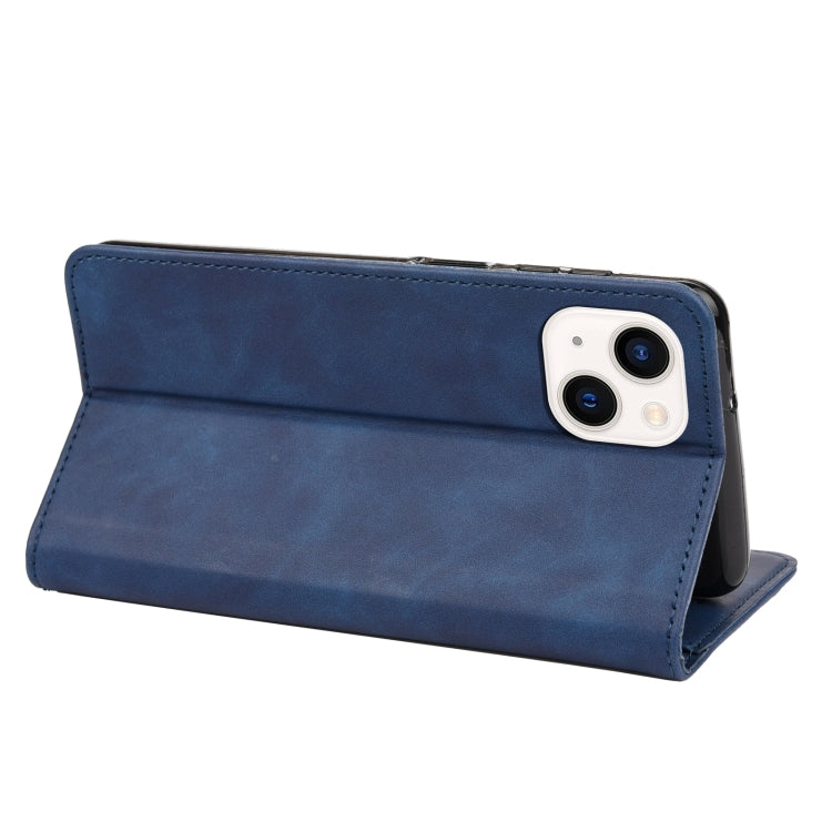 For iPhone 14 Skin Feel Splicing Leather Phone Case (Blue) by bashfashion