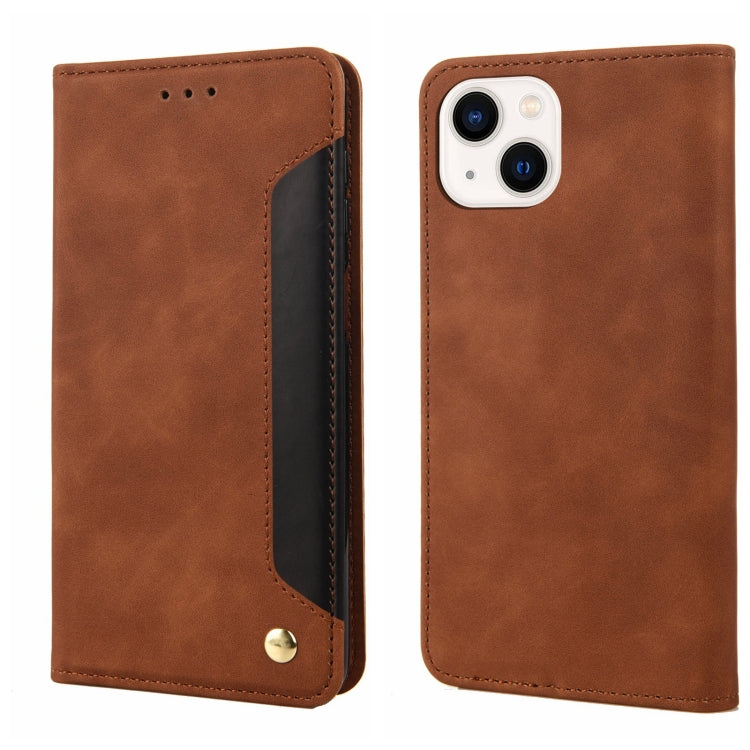 For iPhone 14 Skin Feel Splicing Leather Phone Case (Brown) by bashfashion