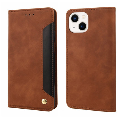 For iPhone 14 Skin Feel Splicing Leather Phone Case (Brown) by bashfashion