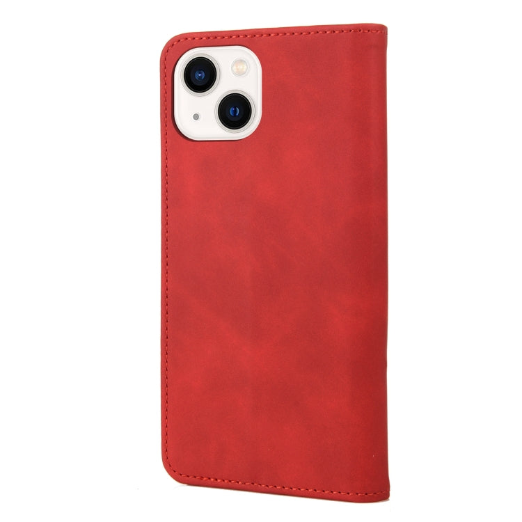 For iPhone 14 Skin Feel Splicing Leather Phone Case (Red)