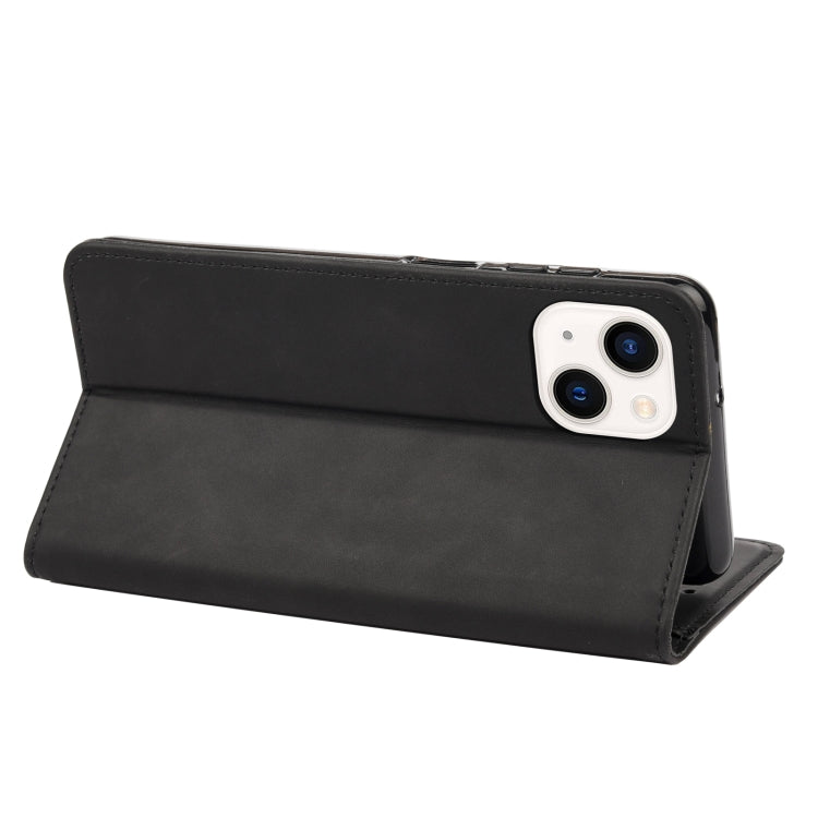 For iPhone 14 Skin Feel Splicing Leather Phone Case (Black) by bashfashion