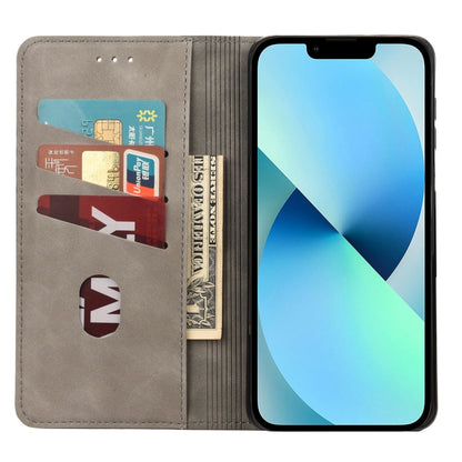 For iPhone 14 Plus Skin Feel Splicing Leather Phone Case (Grey) by bashfashion