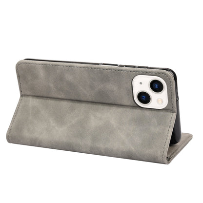 For iPhone 14 Plus Skin Feel Splicing Leather Phone Case (Grey) by bashfashion