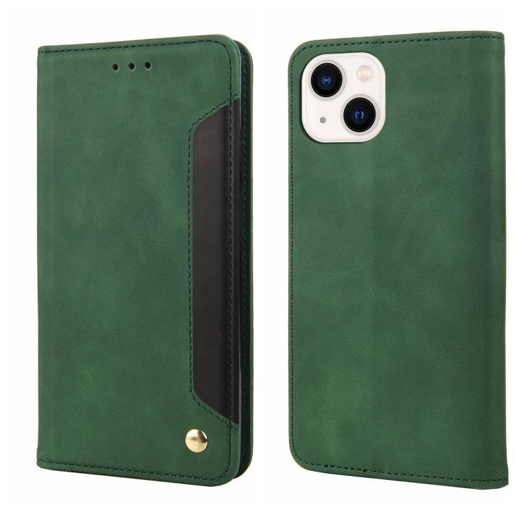 For iPhone 14 Plus Skin Feel Splicing Leather Phone Case (Green) by bashfashion