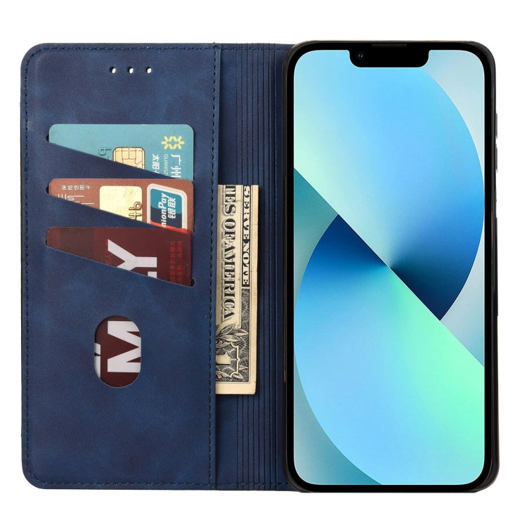 For iPhone 14 Plus Skin Feel Splicing Leather Phone Case (Blue) by bashfashion