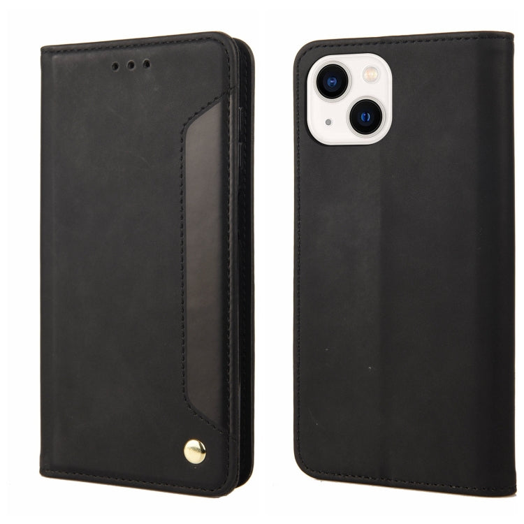 For iPhone 14 Plus Skin Feel Splicing Leather Phone Case (Black) by bashfashion