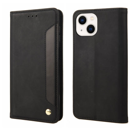 For iPhone 14 Plus Skin Feel Splicing Leather Phone Case (Black) by bashfashion