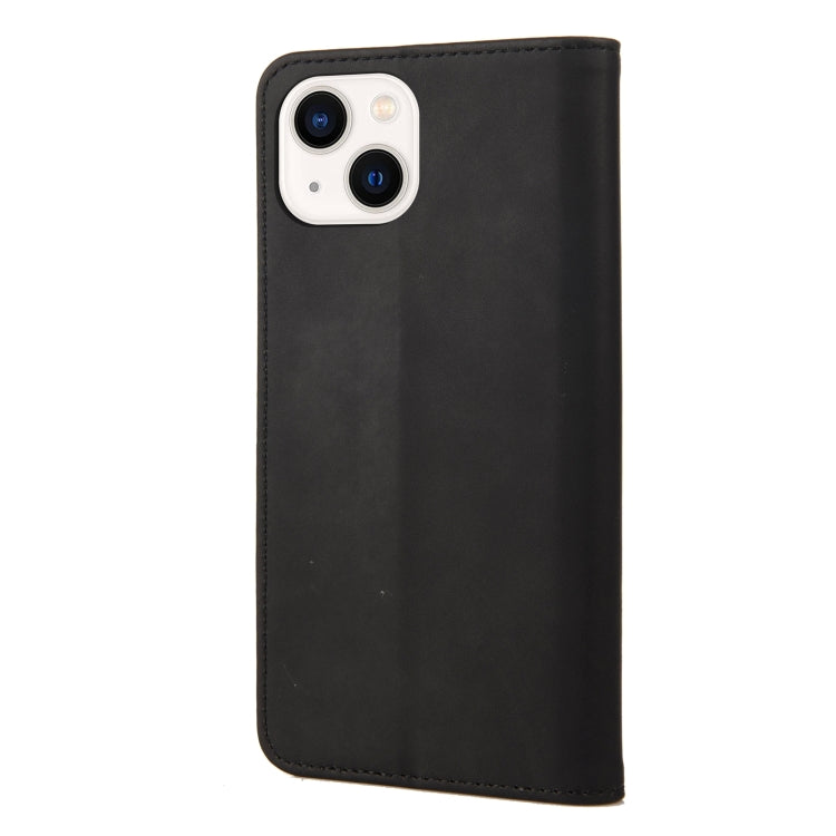 For iPhone 14 Plus Skin Feel Splicing Leather Phone Case (Black) by bashfashion