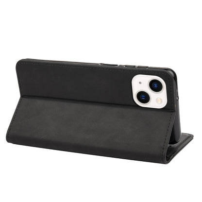 For iPhone 14 Plus Skin Feel Splicing Leather Phone Case (Black) by bashfashion