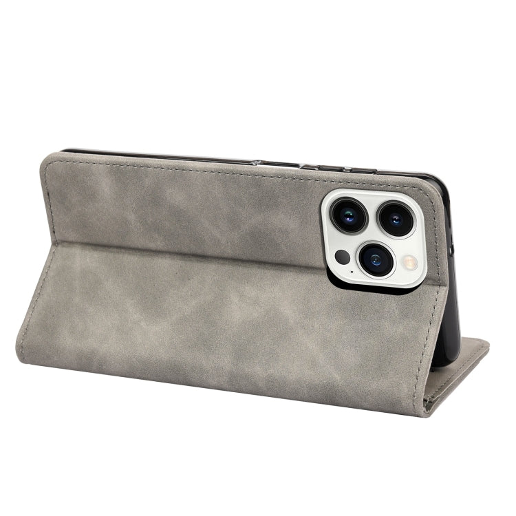 For iPhone 14 Pro Skin Feel Splicing Leather Phone Case(Grey) by bashfashion