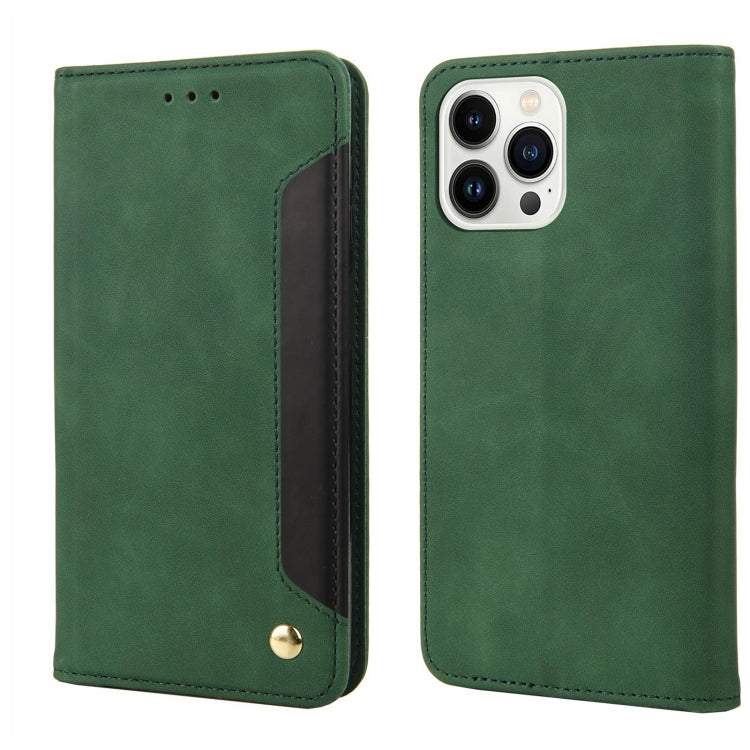 For iPhone 14 Pro Skin Feel Splicing Leather Phone Case(Green) by bashfashion